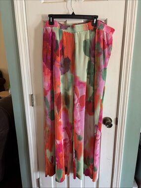 Floral Pleated wide leg pants - Pink & Green